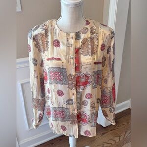 Martinique vintage Women's Sz 10 Button‎ Up Blouse Cream Green Orange